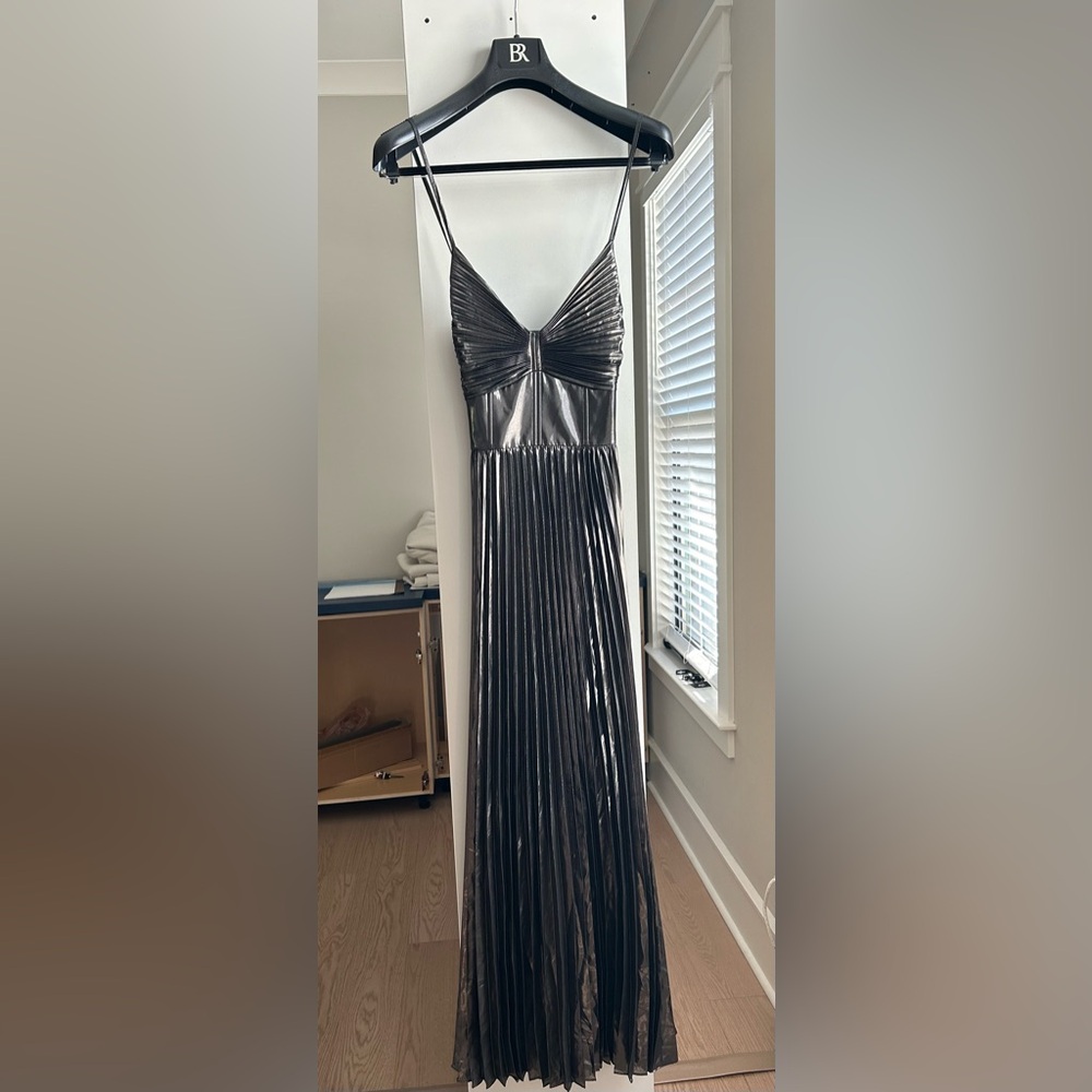 Banana Republic, Odetta metallic gunmetal maxi dress